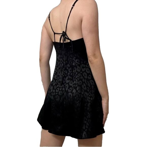 Free People Intimately Women's L Black Bow-Dacious Mini Slip Dress Leopard Print - Picture 2 of 8